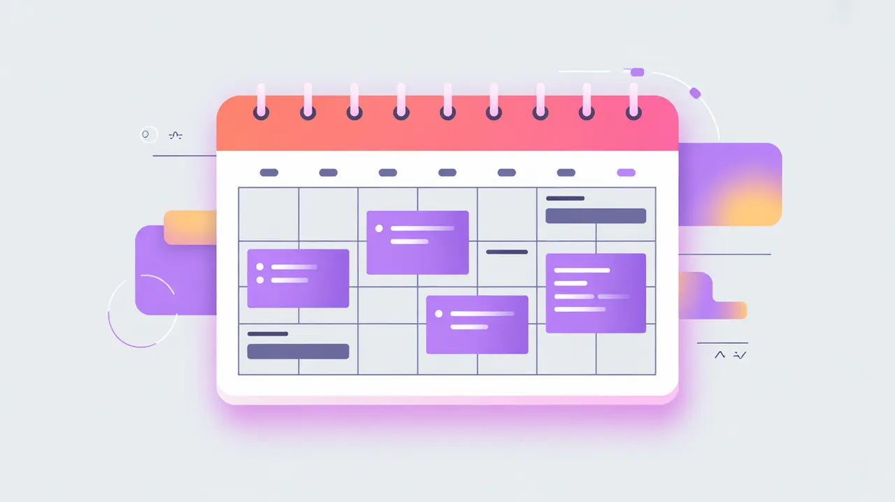 digital calendar interface with scheduled meeting blocks in pink and white