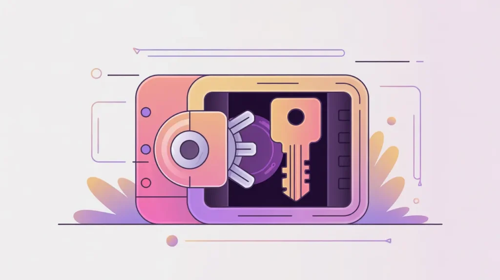 Locked vault storing digital keys with geometric accents