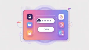 One login button unlocking multiple app icons symbolizing SSO