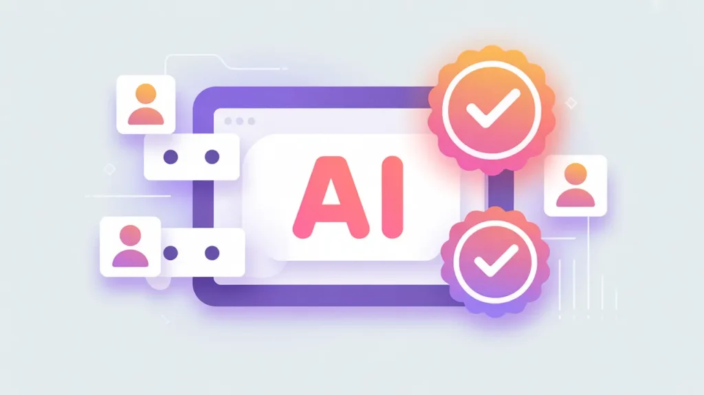 AI project approved by community icons with glowing checkmark