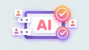 AI project approved by community icons with glowing checkmark