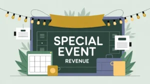 Illustration of special event planning board with glowing banner and string lights
