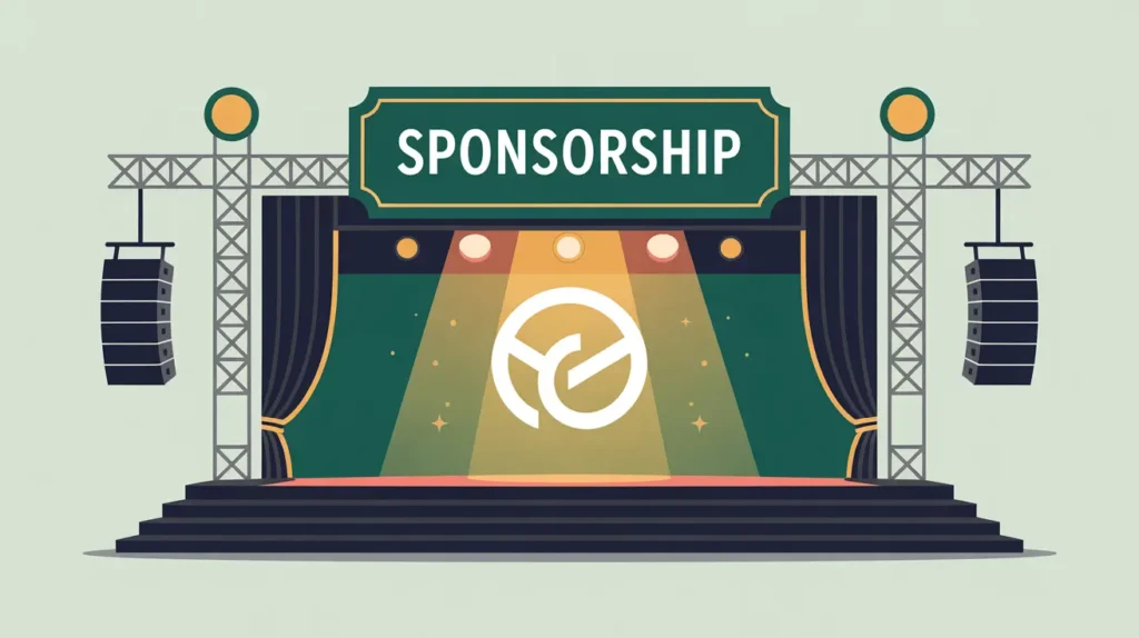 Illustration of sponsorship banner with glowing corporate logo over stage
