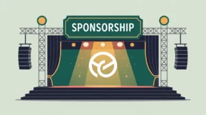 Illustration of sponsorship banner with glowing corporate logo over stage