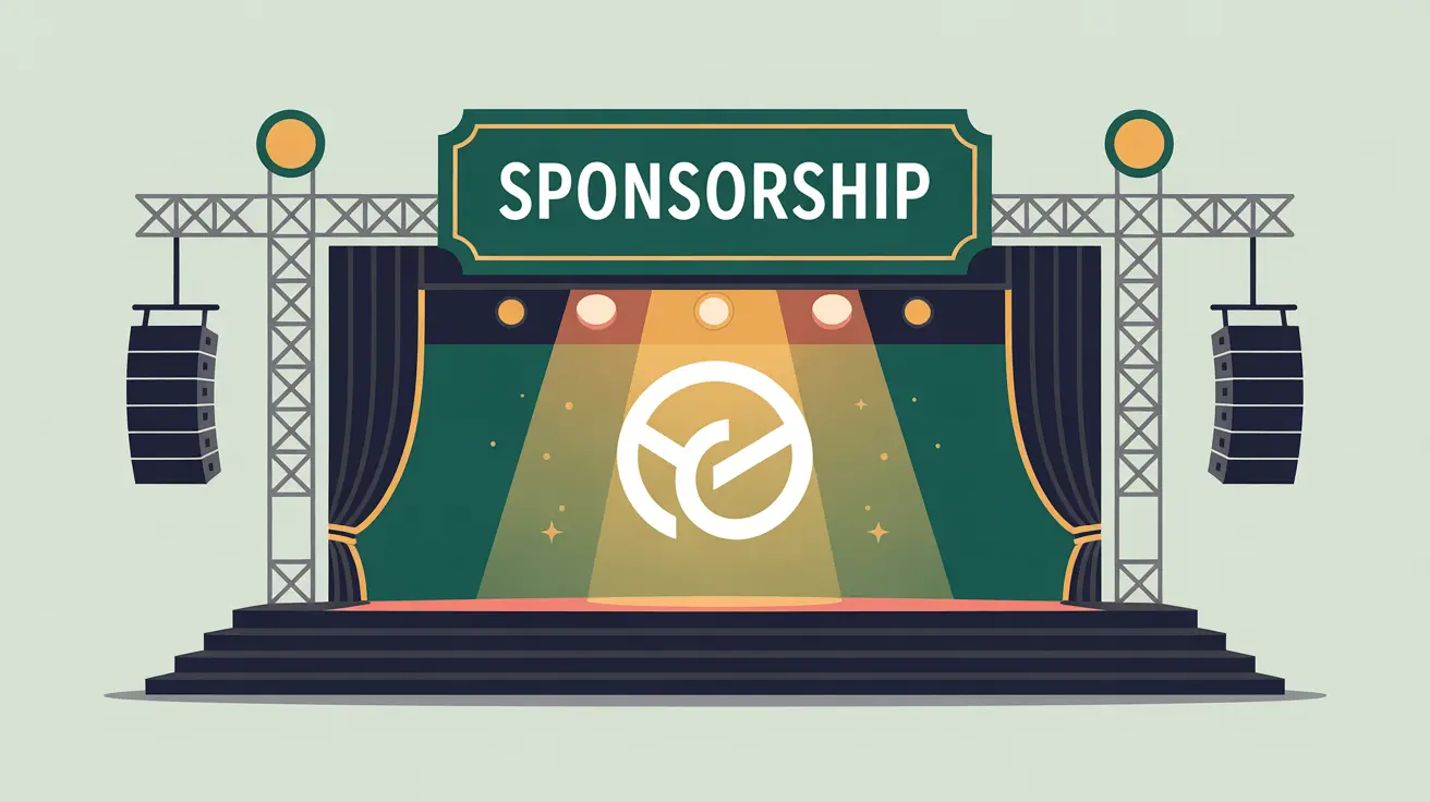 Illustration of sponsorship banner with glowing corporate logo over stage