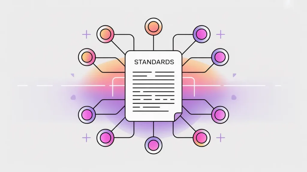 Standards document icon connected to multiple protocol nodes