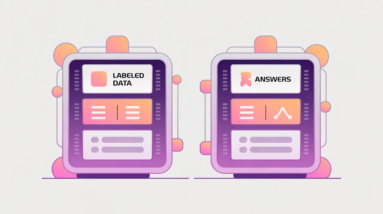 Flat vector illustration of supervised learning data and model prediction columns