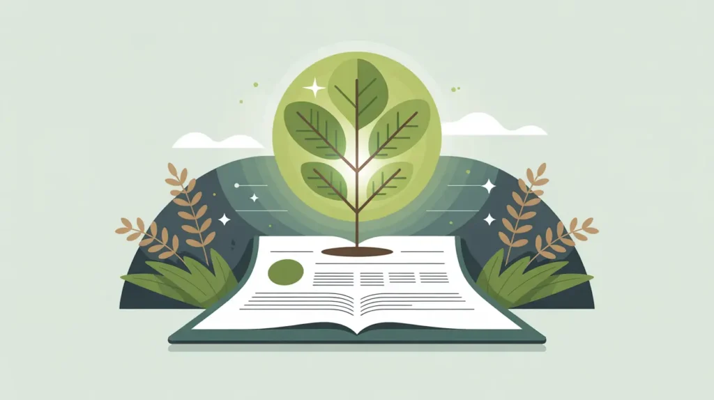 Glowing young tree growing from grant document symbolizing sustainability planning