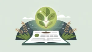 Glowing young tree growing from grant document symbolizing sustainability planning