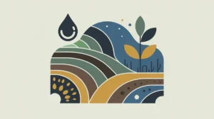 Illustration of terraced fields soil layers sapling water droplet leaf icons