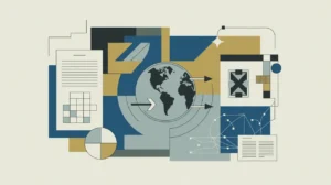 Illustration of trade agreements globe customs checkpoint scales of justice