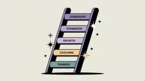 Illustration of a ladder with glowing labeled rungs representing career growth and training