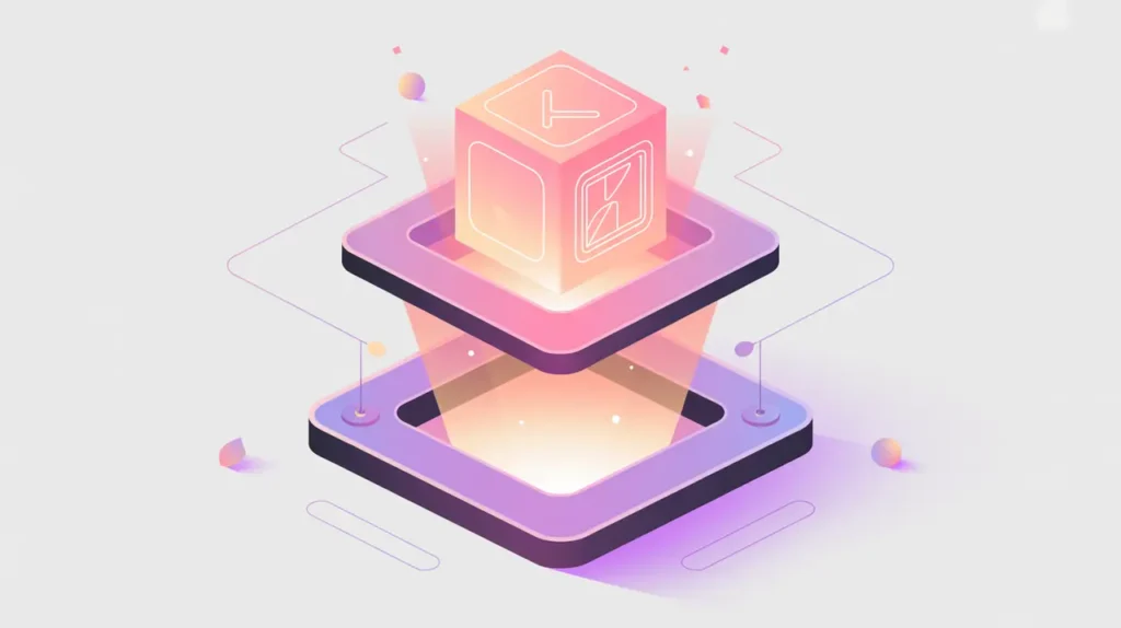 Glowing knowledge block transferred between AI models with geometric accents