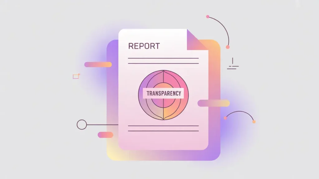 Public report document with transparency eye symbol in flat vector style