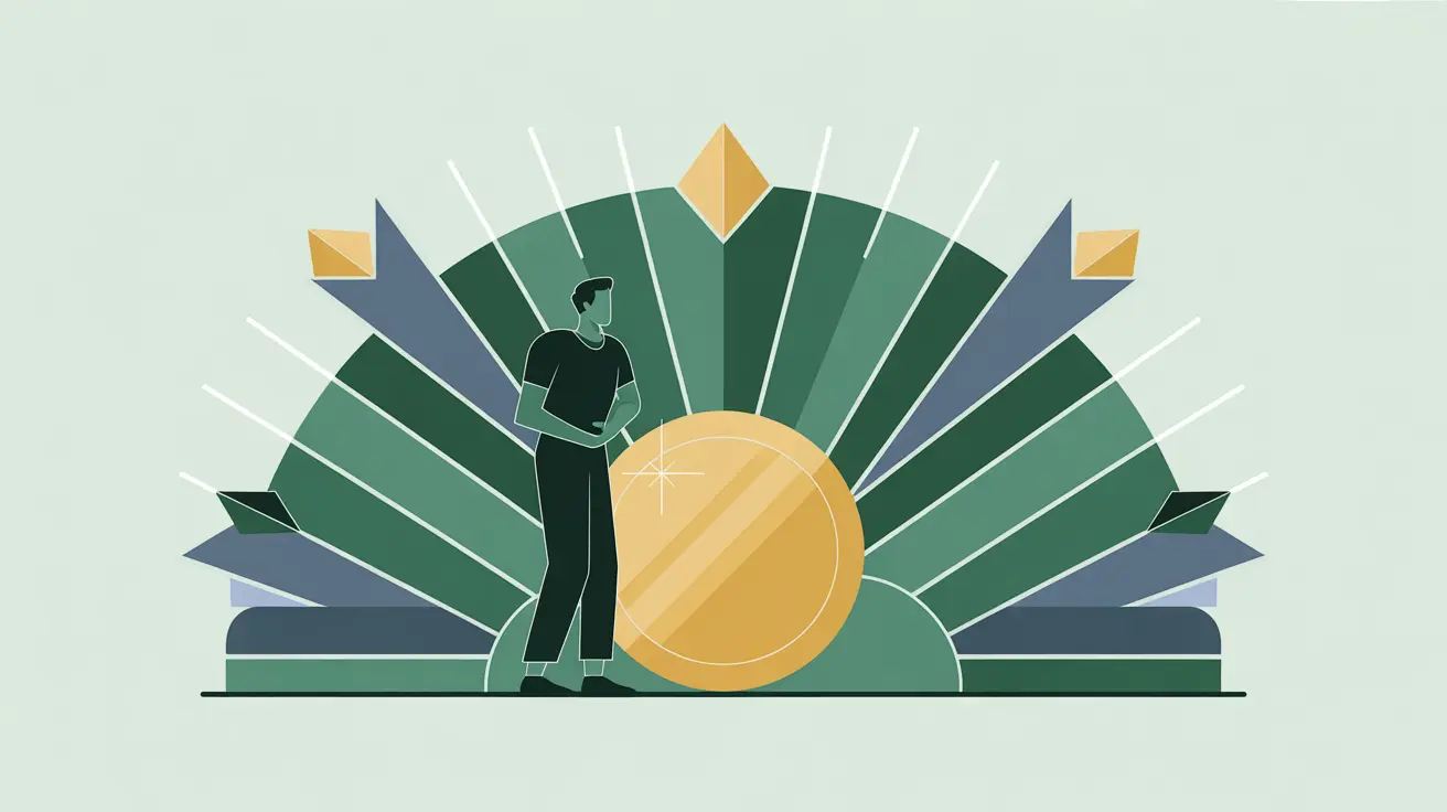 Stylized figure beside glowing coin symbolizing unit cost per beneficiary