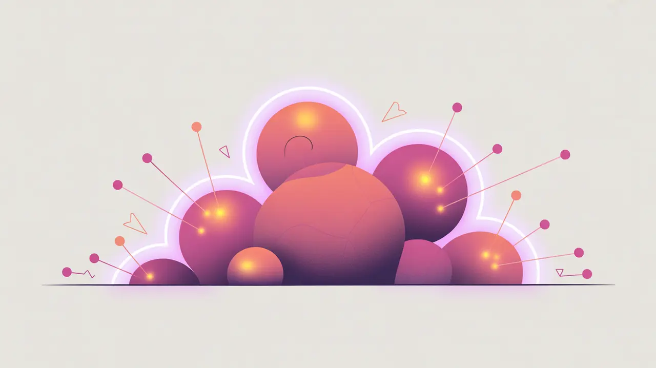 cluster of unlabeled data points grouped by glowing outlines