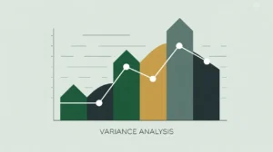 Side-by-side bar chart illustrating variance analysis with geometric accents