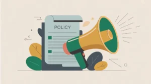 Glowing megaphone beside policy sheet symbolizing whistleblower policies