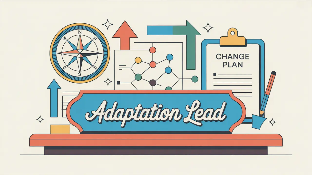 Desk nameplate reading adaptation lead with compass and change plan