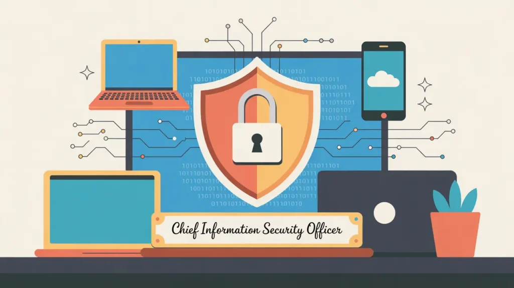 Digital shield with padlock and connected devices representing cybersecurity