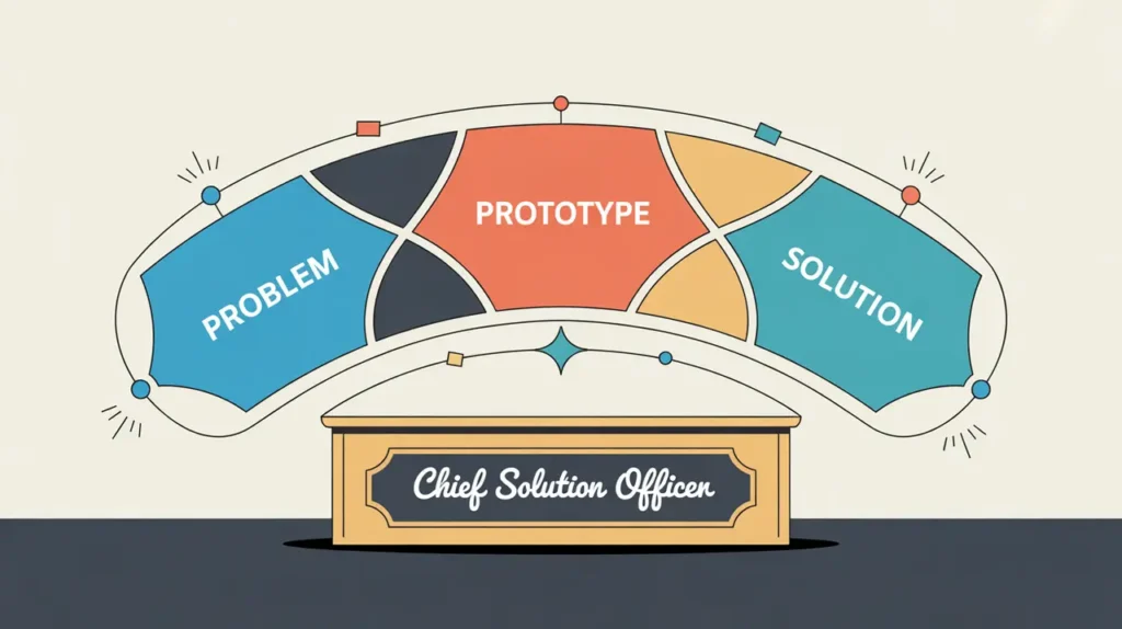 Illustration of chief solution officer desk nameplate with solution pathway diagram