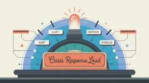 Illustration of crisis response lead dashboard with alert and communication indicators