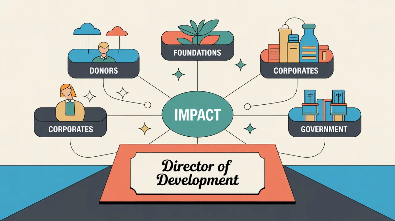 Illustration of director of development fundraising ecosystem and impact hub