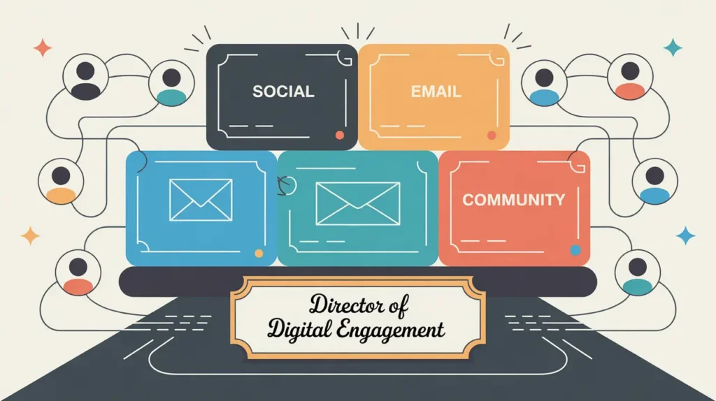 Illustration of digital dashboard with director of digital engagement nameplate
