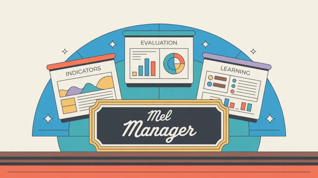 Illustration of MEL manager desk with dashboards and reports