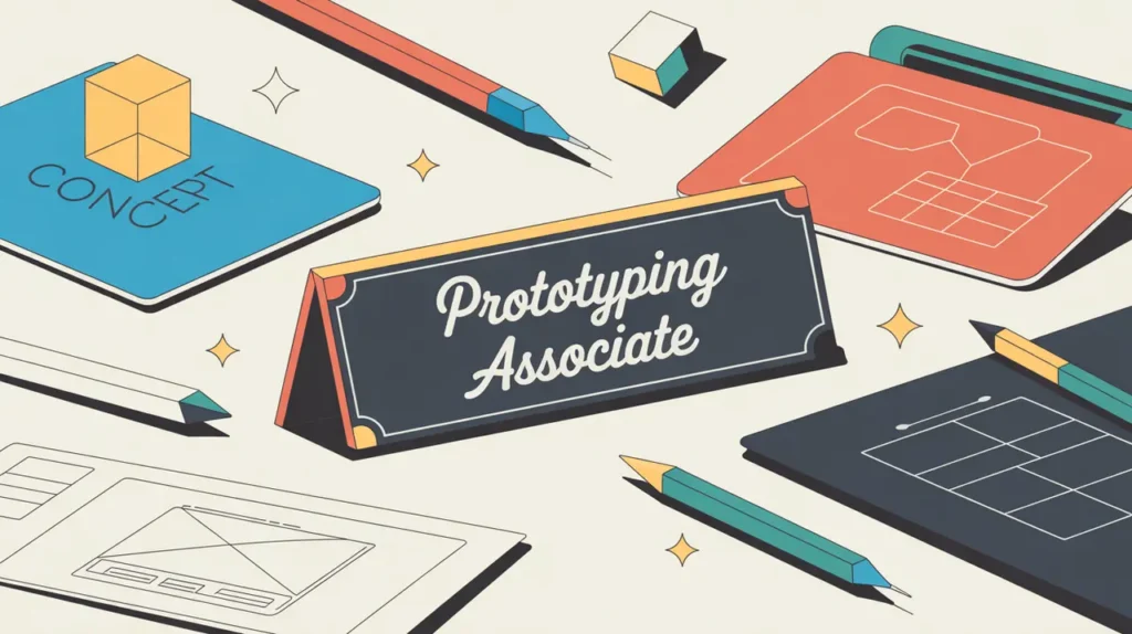 Desk nameplate reading prototyping associate with design tools and 3D model