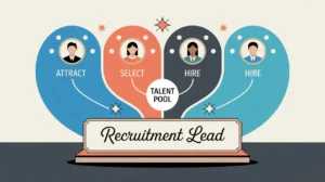 Illustration of recruitment lead desk nameplate with talent pool flow