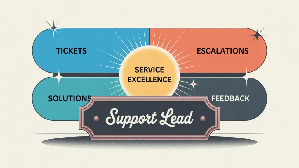 Illustration of support lead desk nameplate with service excellence system