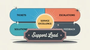 Illustration of support lead desk nameplate with service excellence system